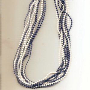 Vintage Blue White Plastic Bead Long Strand Necklace